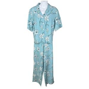 Tommy Bahama Blue Floral Silk Vintage Shirt & Pants 2 Piece Set Medium*‎